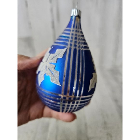 Radko shiny Brite leaf blue teardrop vintage ornament striped Xmas tree - Picture 6 of 9